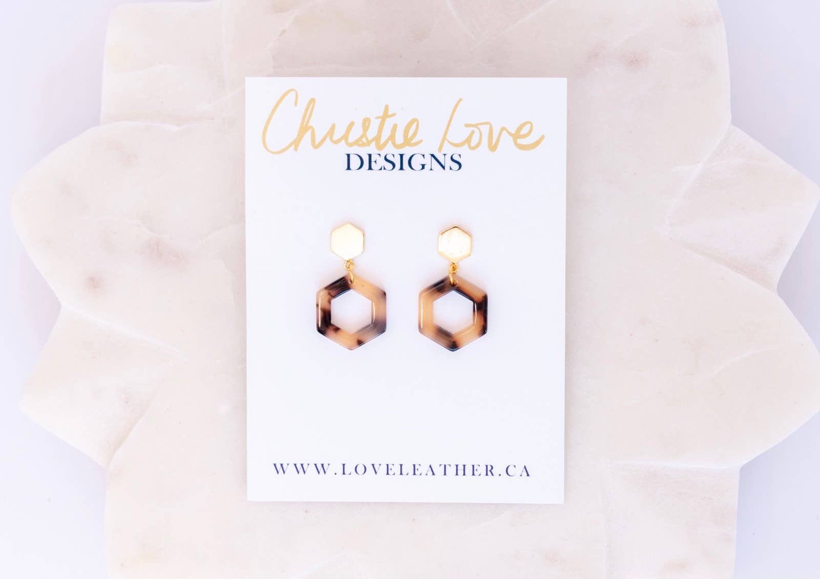 Love Leather - "Caroline"(Luxury) Gold& Light Brown Tortoise-Hypoallergenic