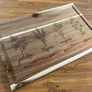 Ginger & Ivory Co. - Herbs Cutting Board, Acacia Wood, Juice Groove