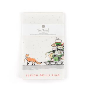 Porchlight Press Letterpress - Tea Towel - Xmas Fox with Sleigh