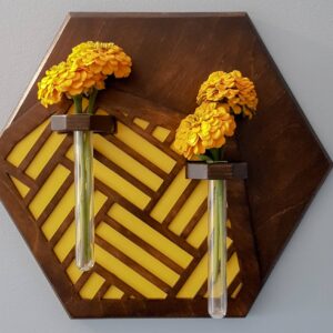 Wood Chip Decor - Wall Mounted Vase | Stylish Greenery | Walnut Stain