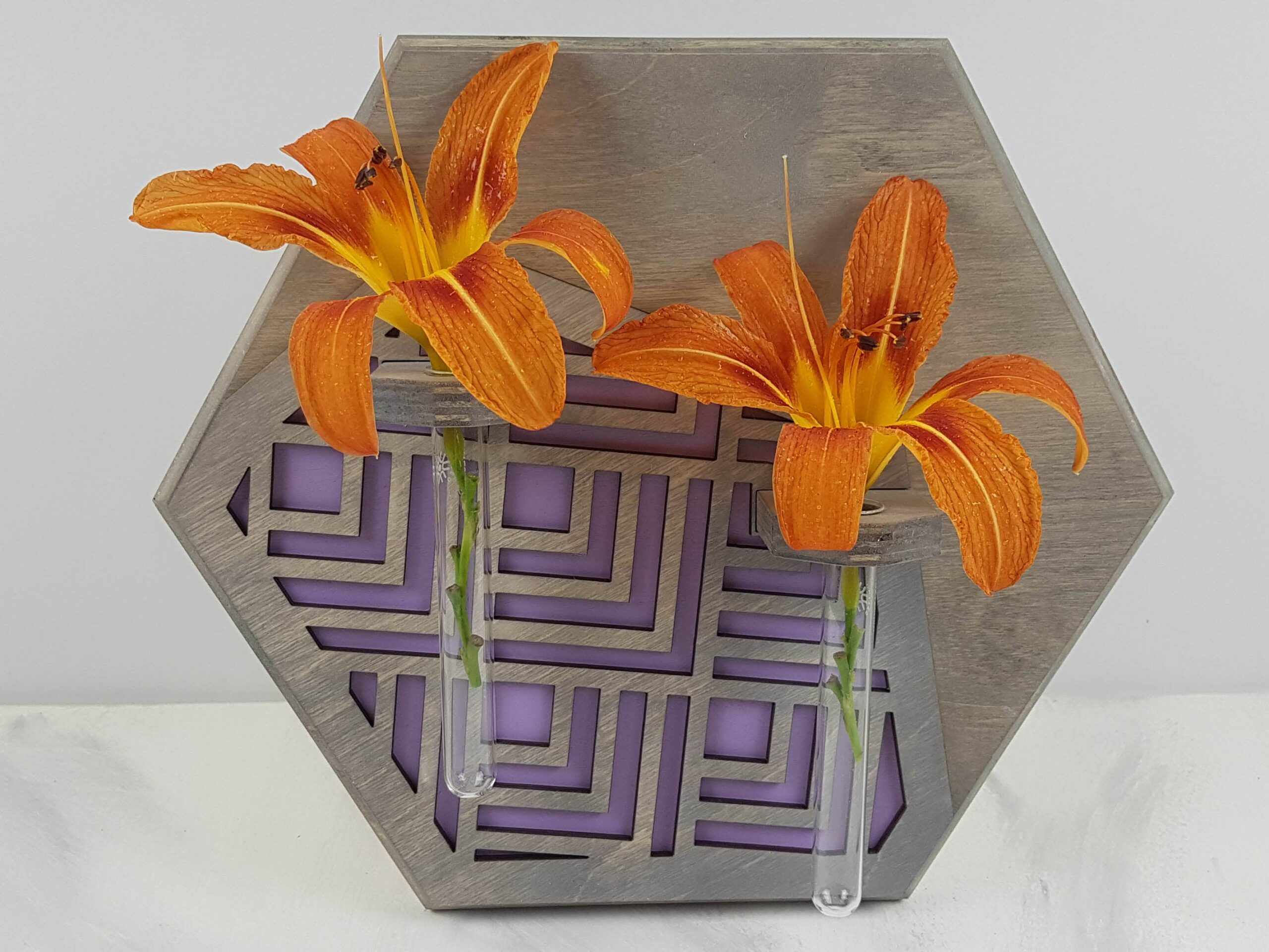 Wood Chip Decor - Wall Mounted Vase | Stylish Greenery | Grey Stain