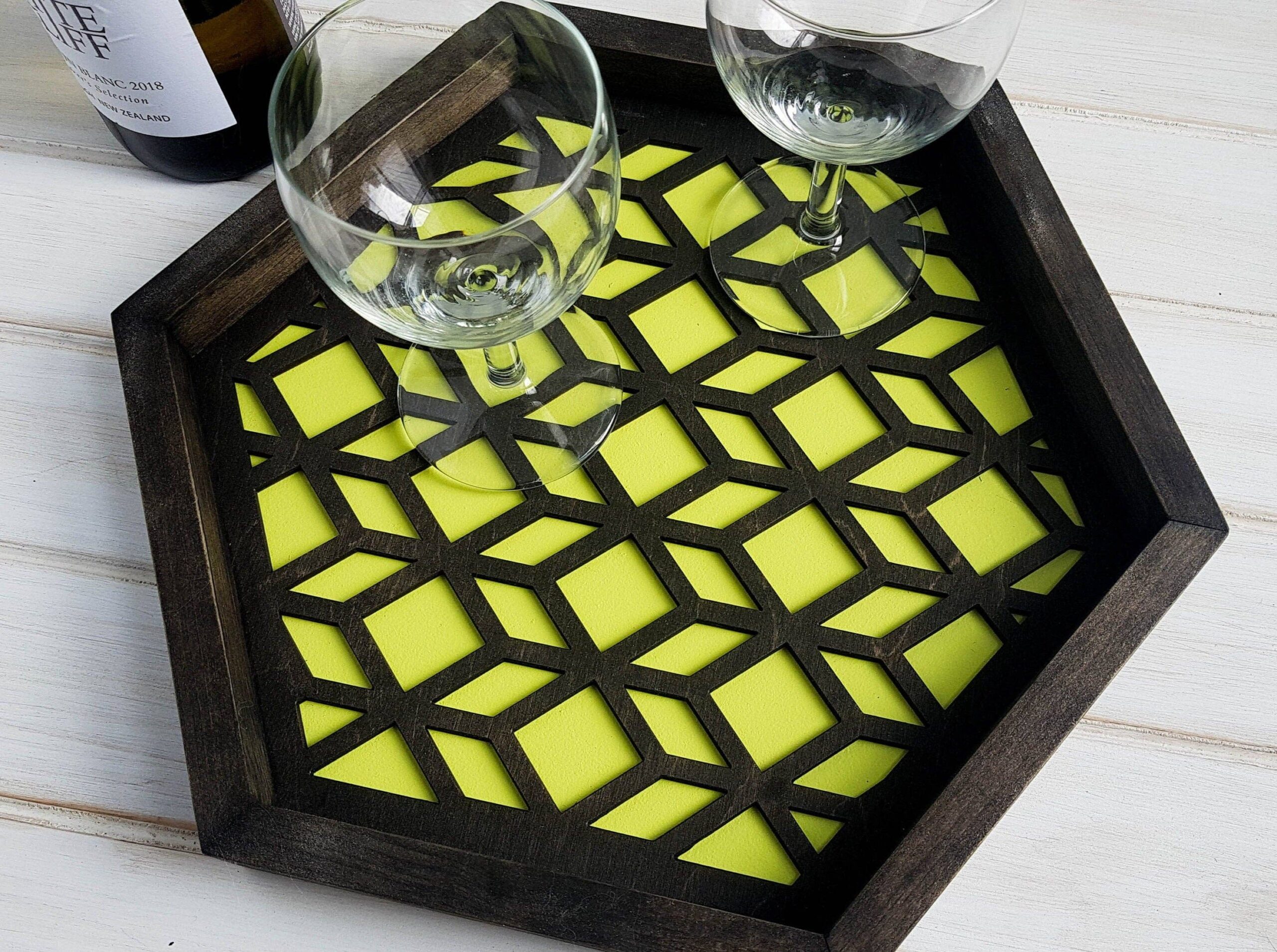 Wood Chip Decor - Geometric Serving Tray | Organize with Style | Green