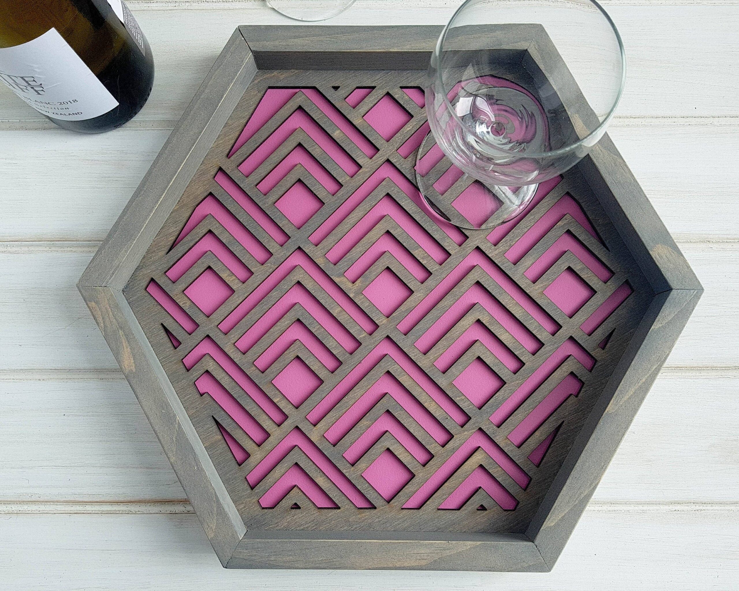 Wood Chip Decor - Geometric Serving Tray | Organize with Style | Pink