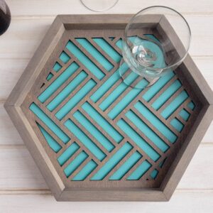 Wood Chip Decor - Geometric Serving Tray | Organize with Style | Light Blue