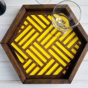 Wood Chip Decor - Geometric Serving Tray | Organize with Style | Yellow