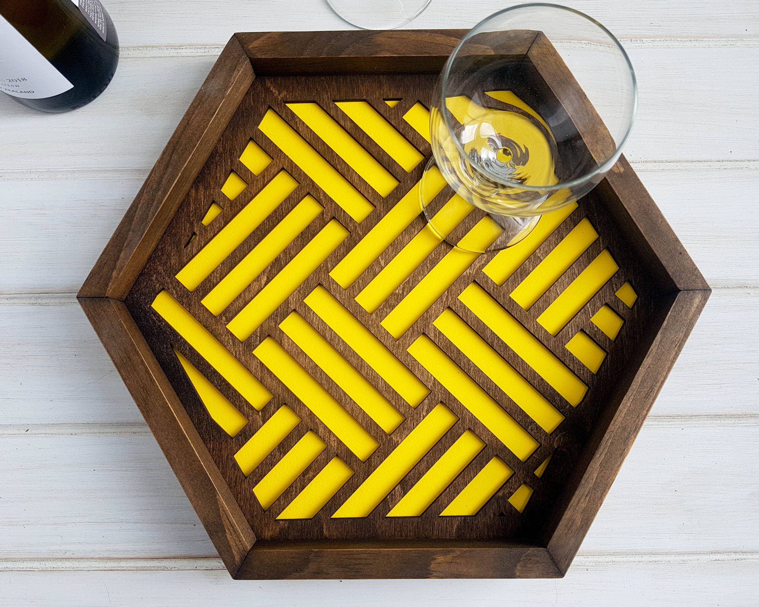 Wood Chip Decor - Geometric Serving Tray | Organize with Style | Yellow