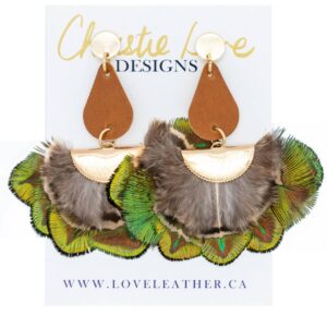 Love Leather - “Elise” - Gold, Leather, Real feathers