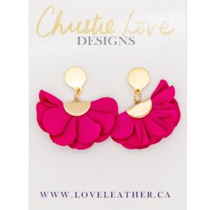 Love Leather - “Fleur”-Flower & Gold dangle earrings