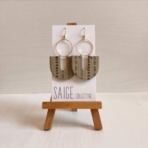 Saige Collective - Reiya - Khaki Mudcloth Clay Earrings