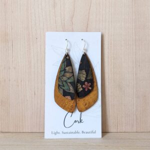 Hello Lovely Cork Co. - Dragonfly Ochre and Floral on Black Cork Earrings