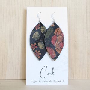 Plum Tree Handmade Goods - Floral on Black Cork Earrings - Leaf