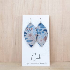 Plum Tree Handmade Goods - Blue Fall Leaves Cork Earrings - Leaf
