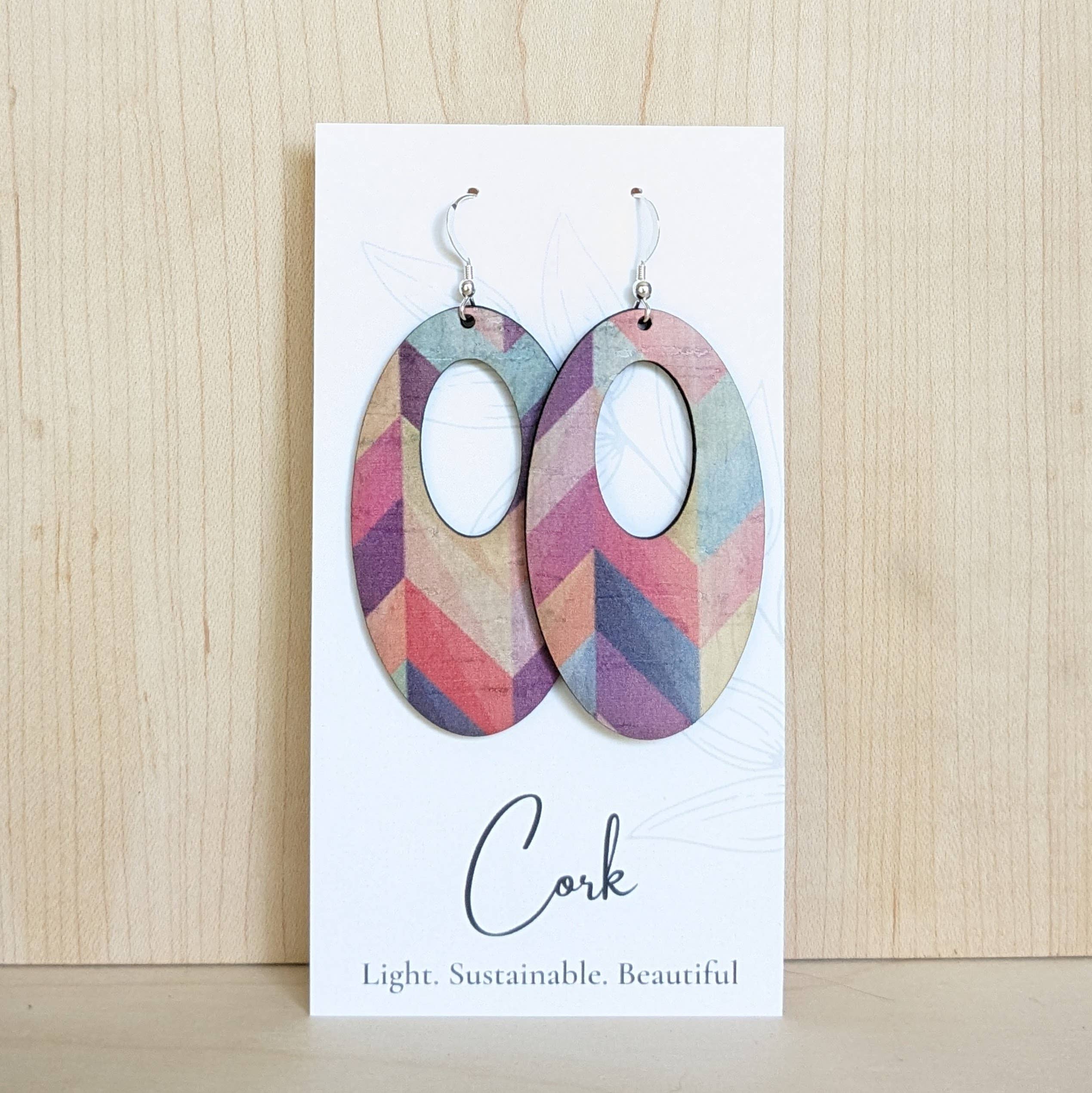 Plum Tree Handmade Goods - Herringbone Cork Earrings - Oval