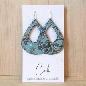 Plum Tree Handmade Goods - Olive and Teal Floral Cork Earrings - Teardrop
