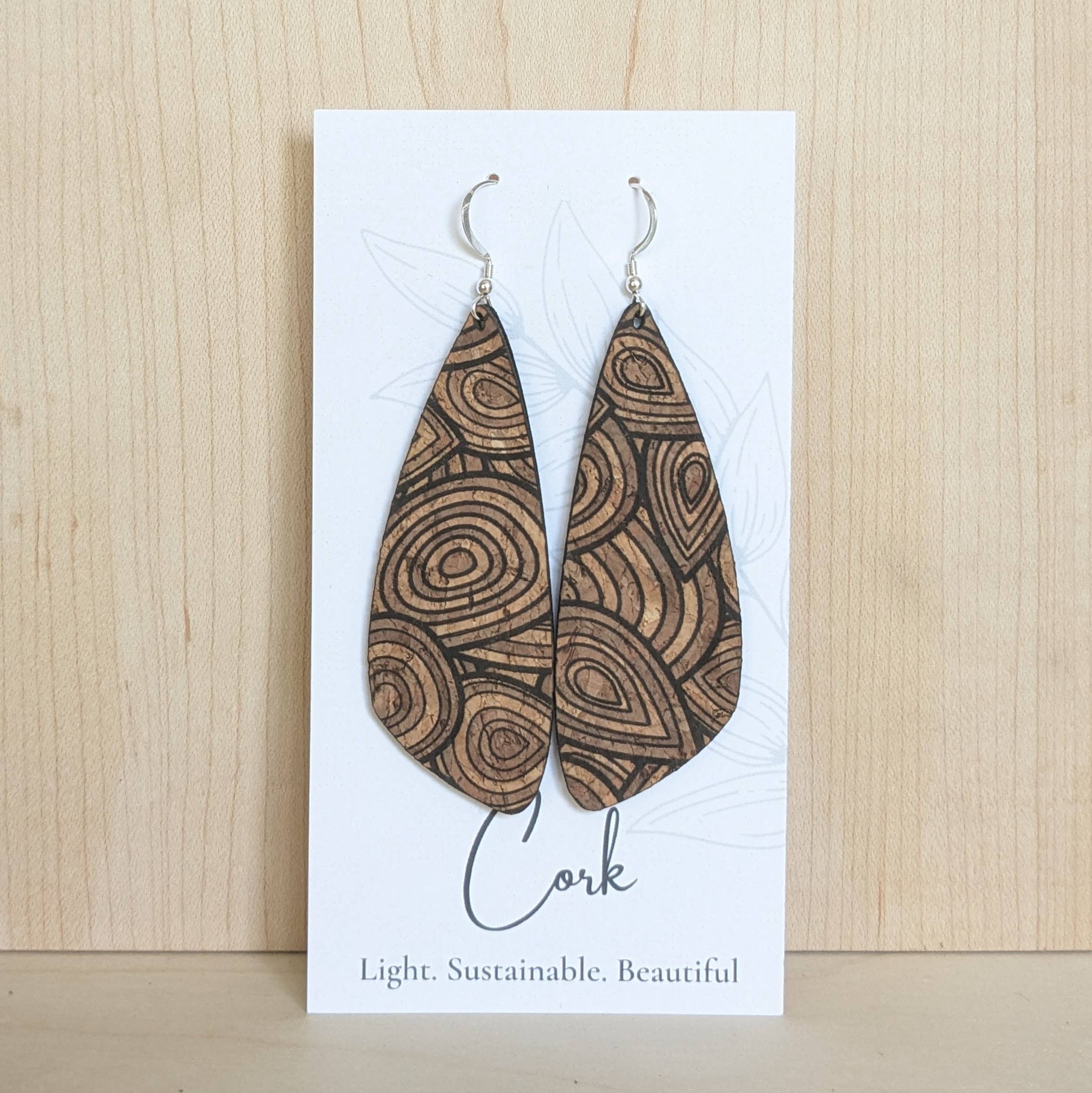 Plum Tree Handmade Goods - Natural with Wood Grain Cork Earrings - Wing