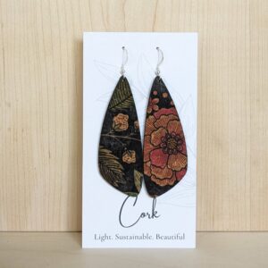 Hello Lovely Cork Co. - Floral on Black Cork Earrings - Large Wing