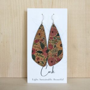 Plum Tree Handmade Goods - Green and Pink Floral Cork Earrings - Wing
