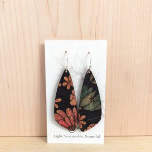 Plum Tree Handmade Goods - Floral on Black Cork Earrings - Small Wing