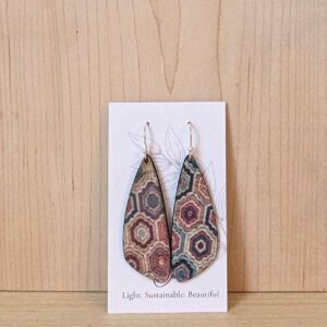 Plum Tree Handmade Goods - Embroidered Hexagons Cork Earrings - Small Wing